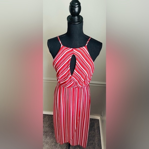 MIKEY & Joey Red White Stripe Halter Neck Midi Dress Size M - Picture 4 of 8